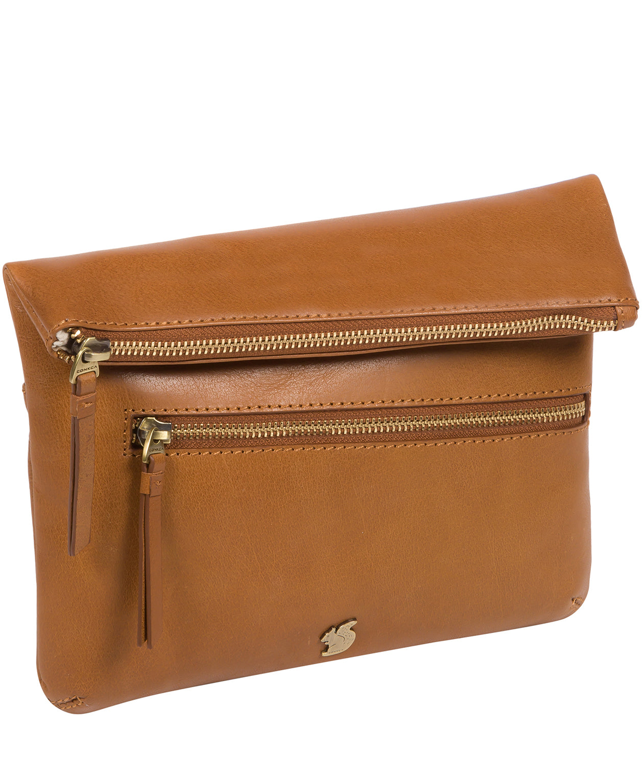 'Flare' Dark Tan Leather Clutch Bag