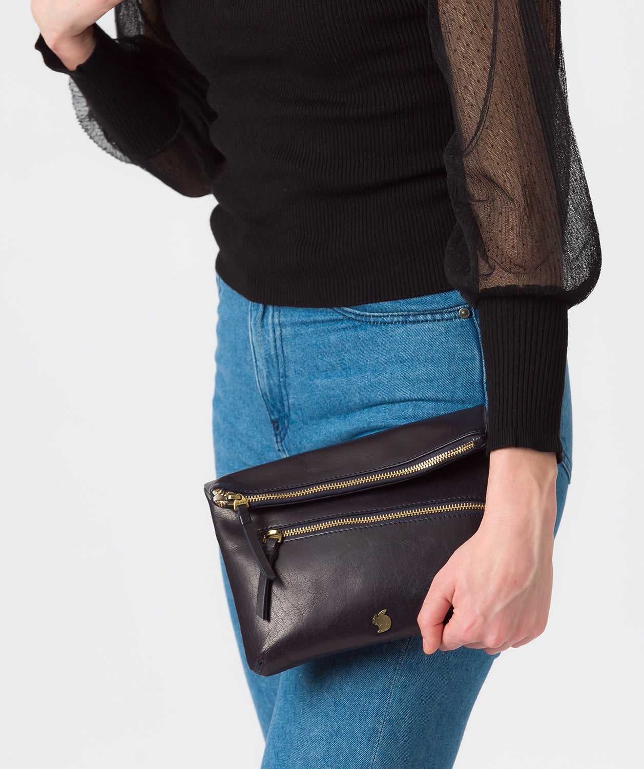 'Flare' Navy Leather Clutch Bag