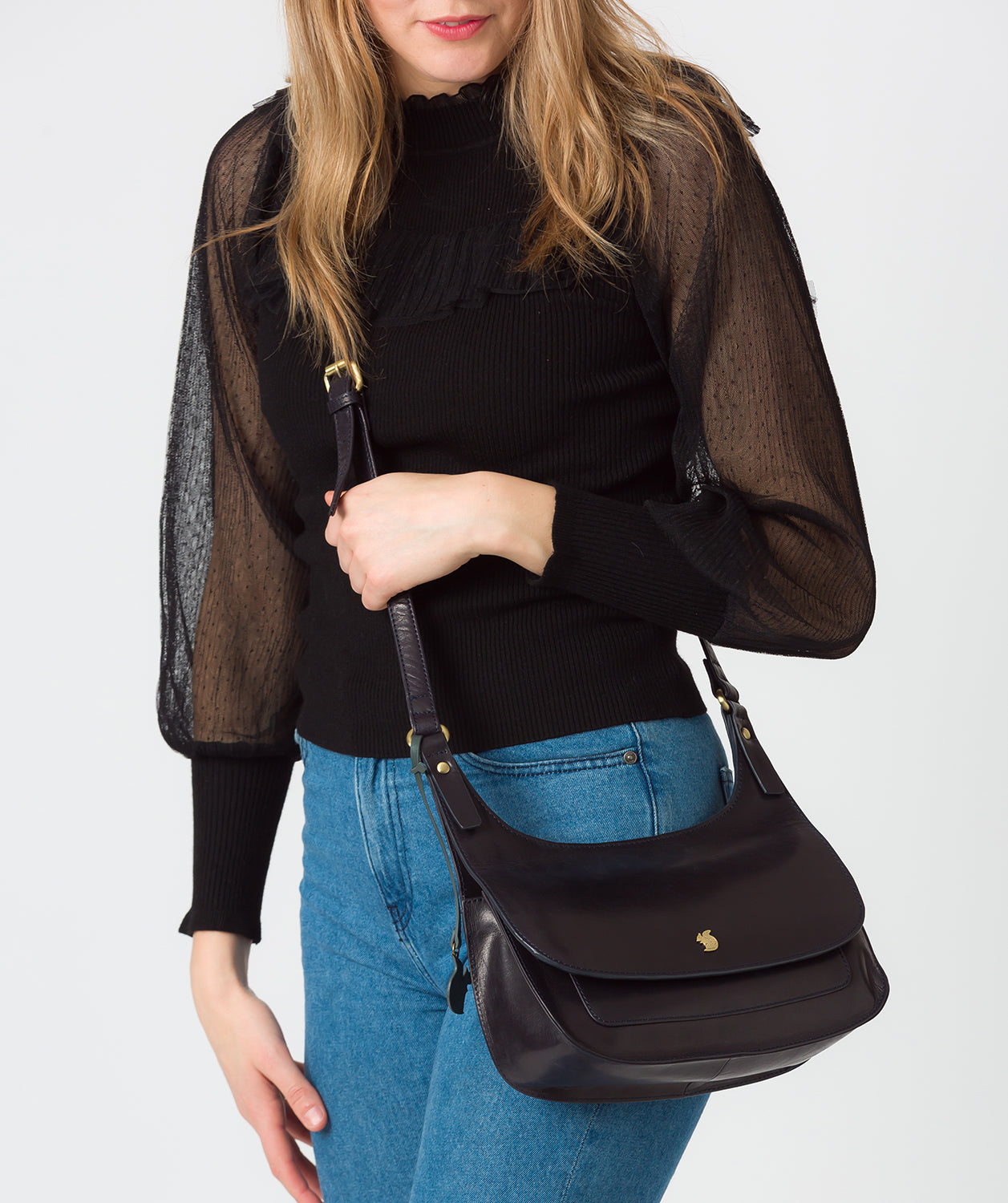 'Ellipse' Navy Leather Cross Body Bag