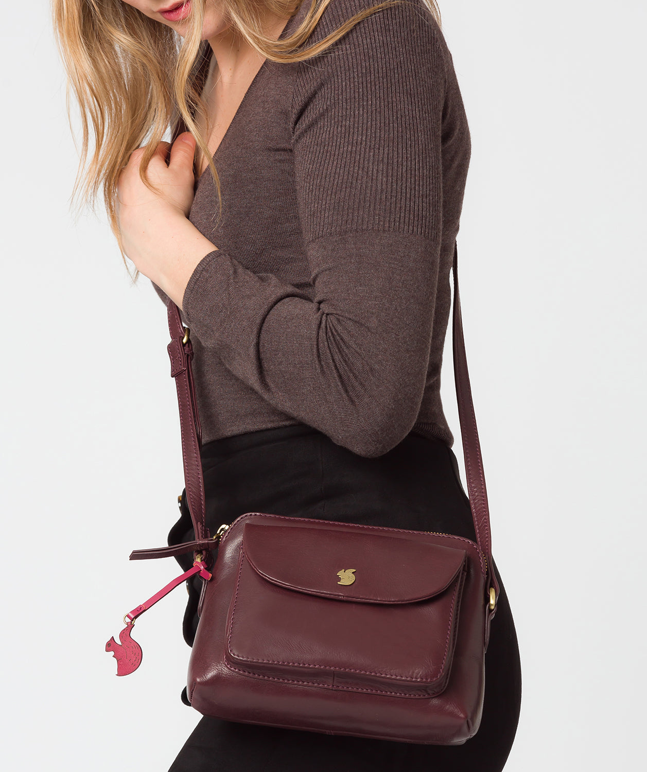 'Dainty' Plum Leather Cross Body Bag