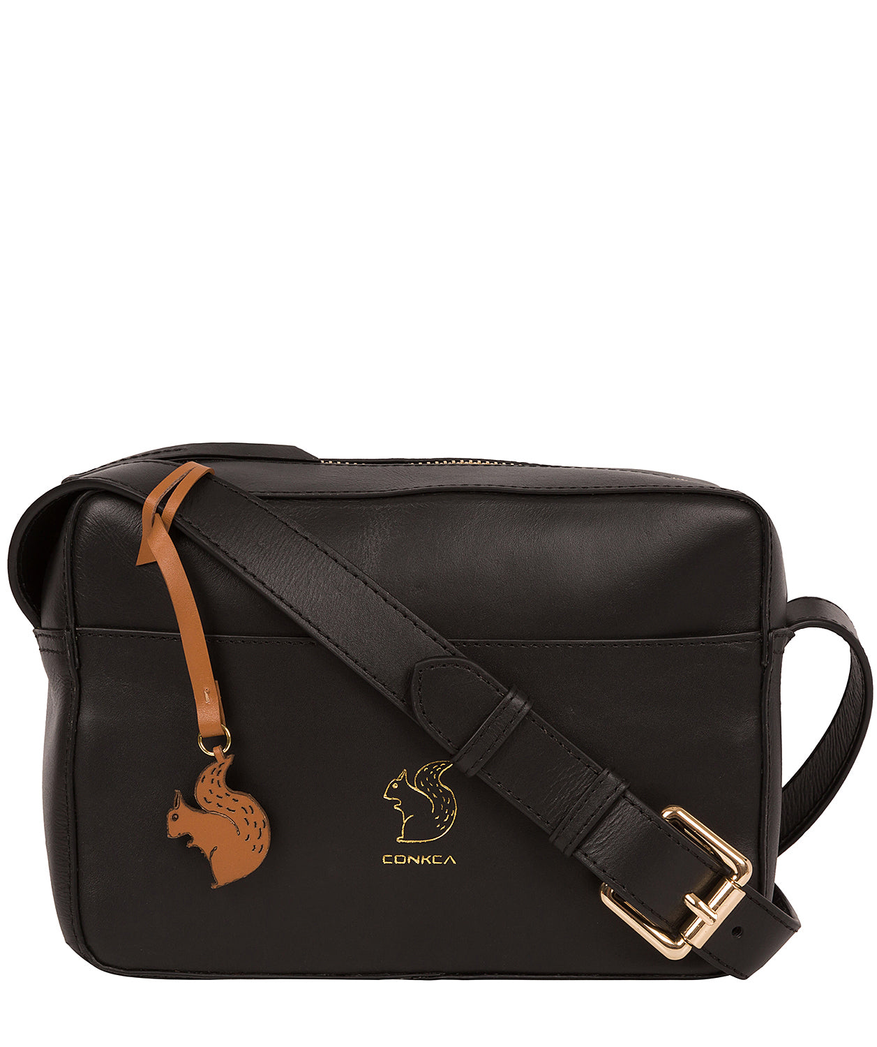 'Tatum' Jet Black Vegetable-Tanned Leather Cross Body Bag