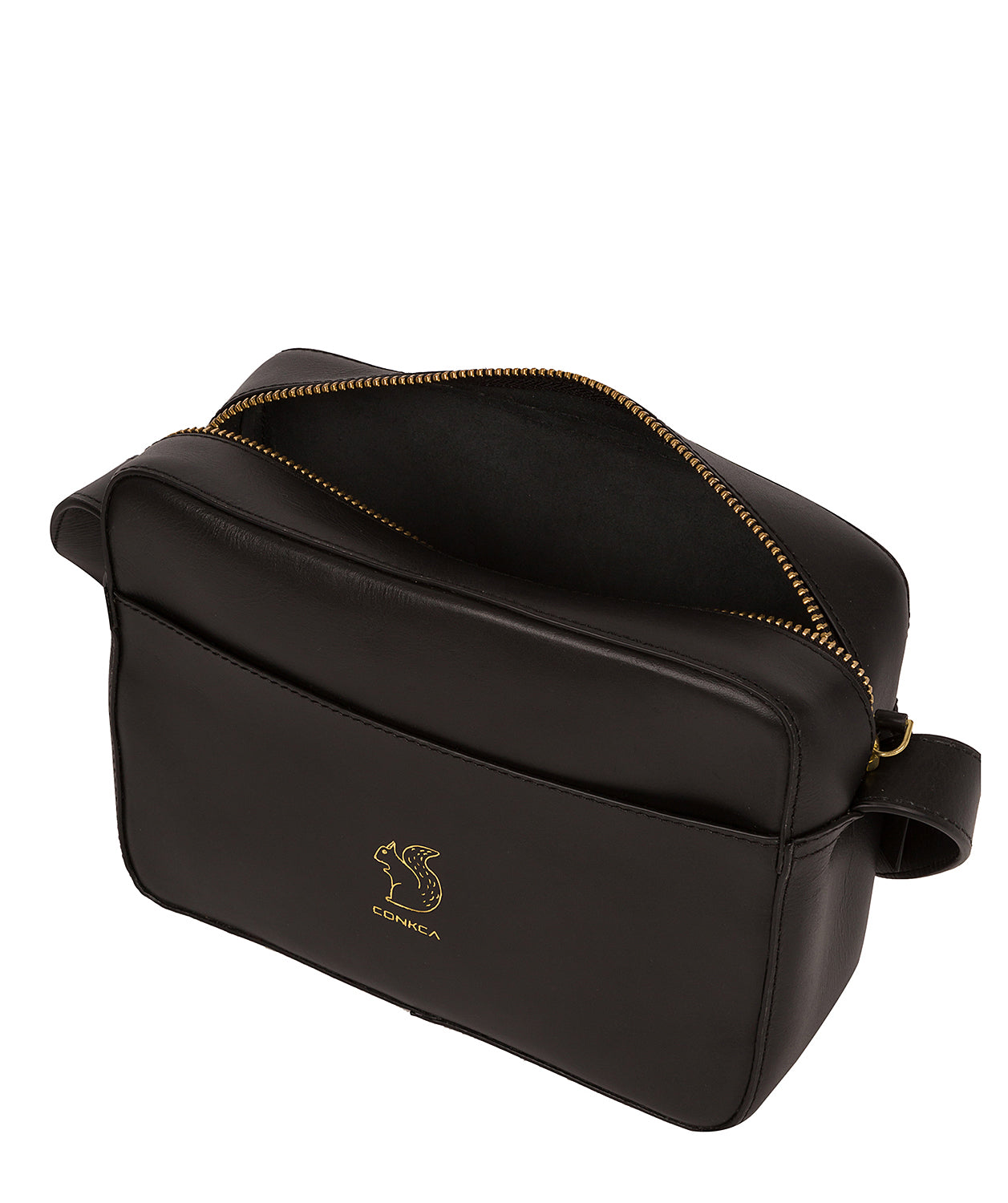 'Tatum' Jet Black Vegetable-Tanned Leather Cross Body Bag