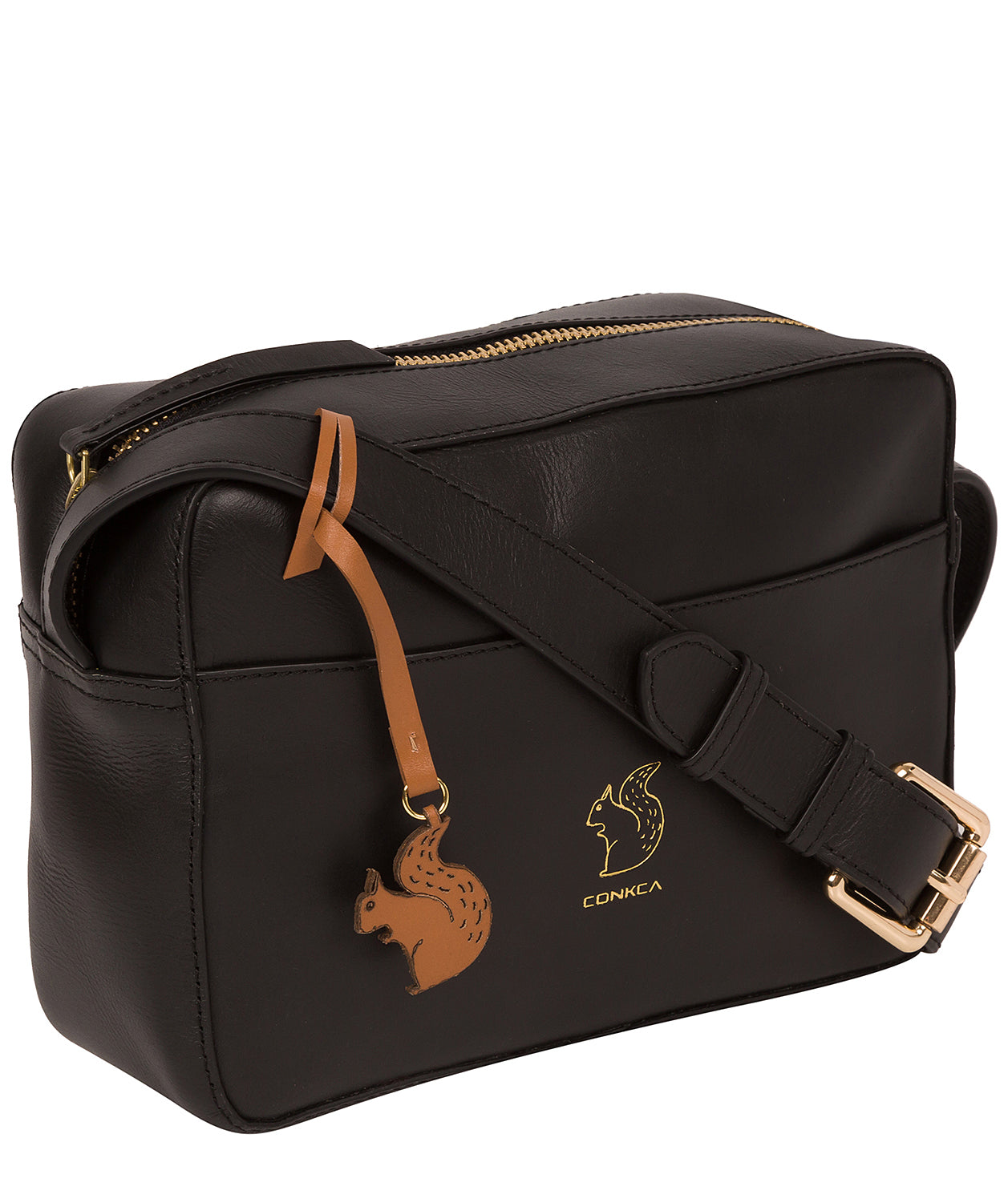 'Tatum' Jet Black Vegetable-Tanned Leather Cross Body Bag