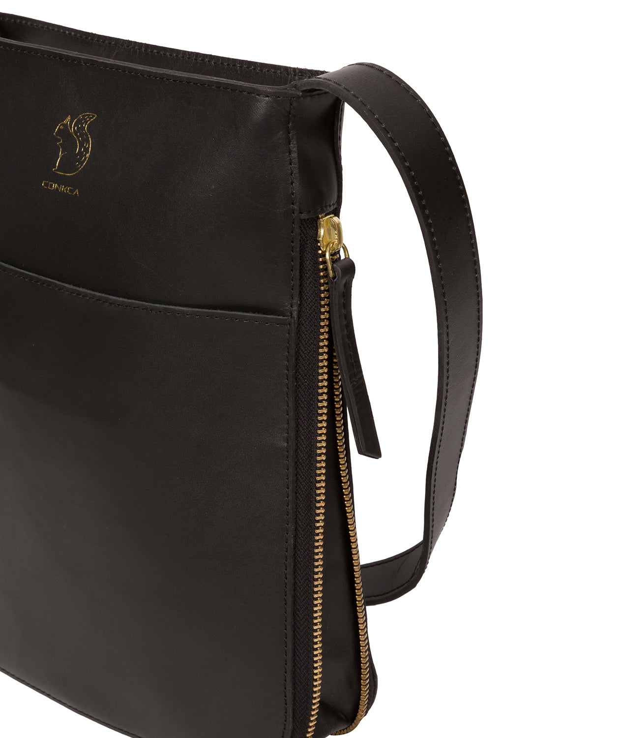 'Lautner' Jet Black Vegetable Tanned Leather Cross Body Bag