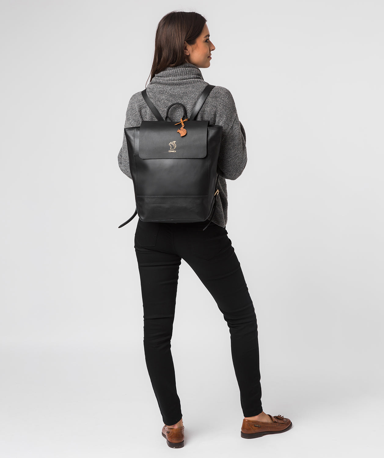 'Butler' Jet Black Vegetable-Tanned Leather Backpack