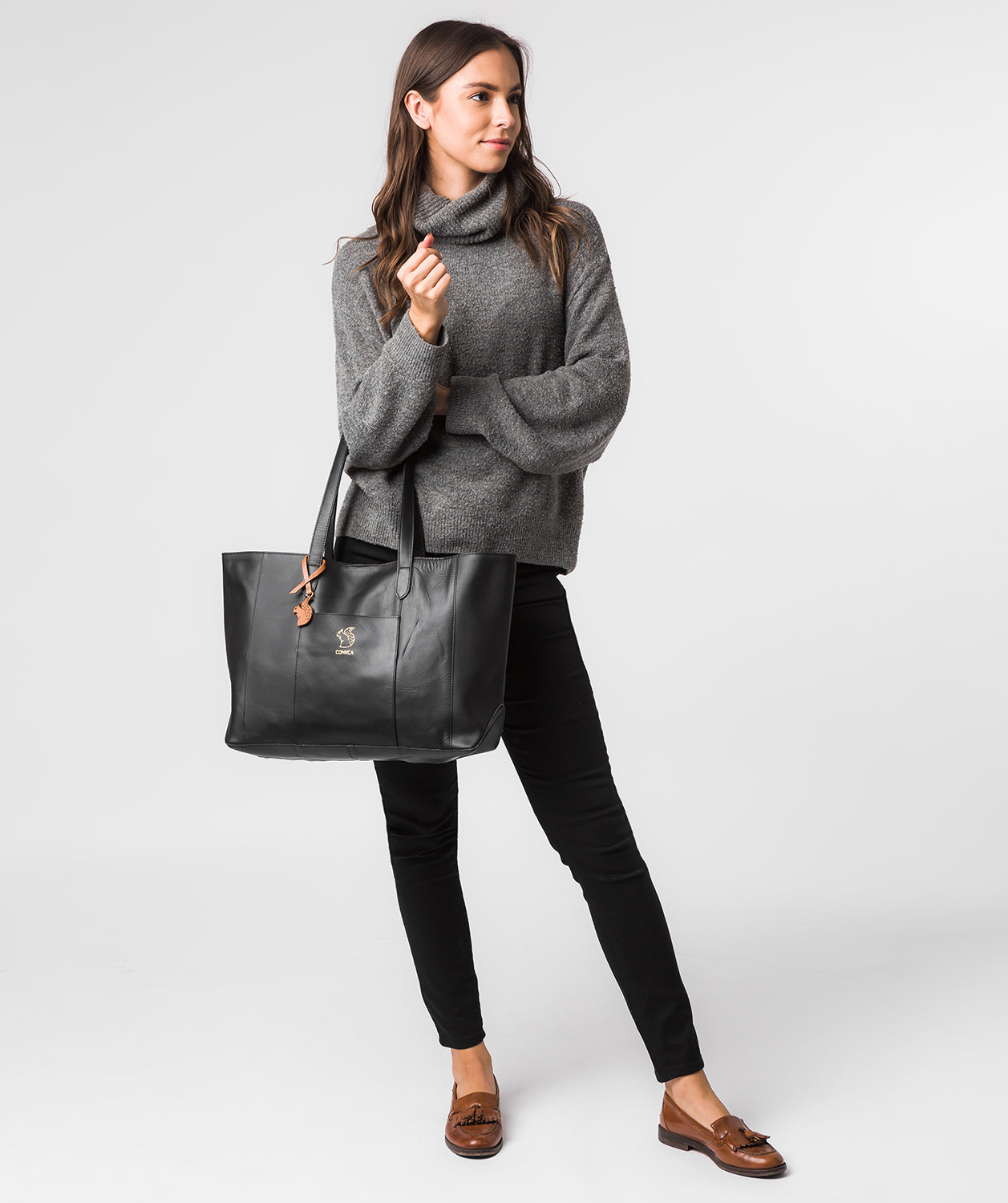 'Ginny' Jet Black Vegetable-Tanned Leather Tote Bag