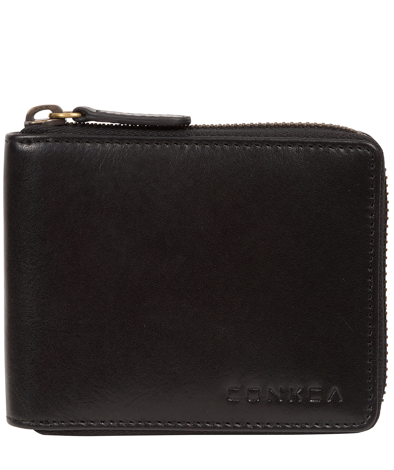 'Chief' Black Leather Zip-Round Wallet