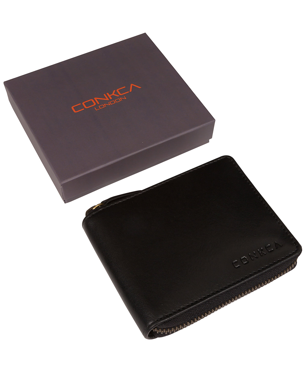 'Chief' Black Leather Zip-Round Wallet