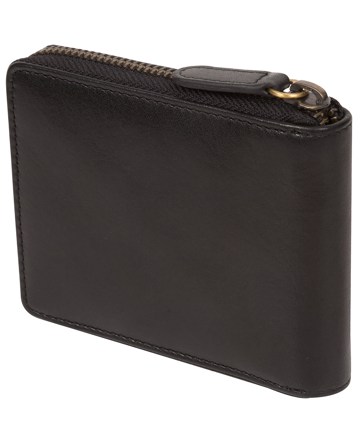 'Chief' Black Leather Zip-Round Wallet