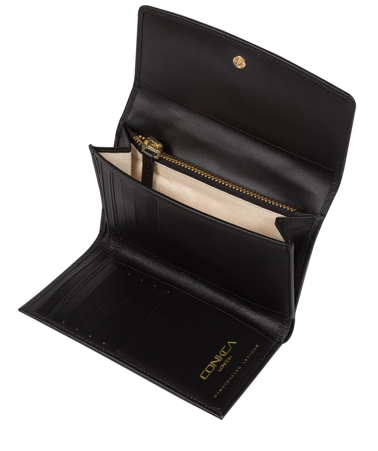 'Sherry' Black Leather Tri-Fold Purse