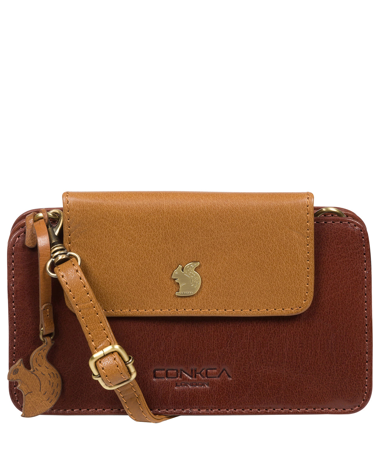 'Little Wonder' Conker Brown & Dark Tan Leather Cross Body Clutch Bag