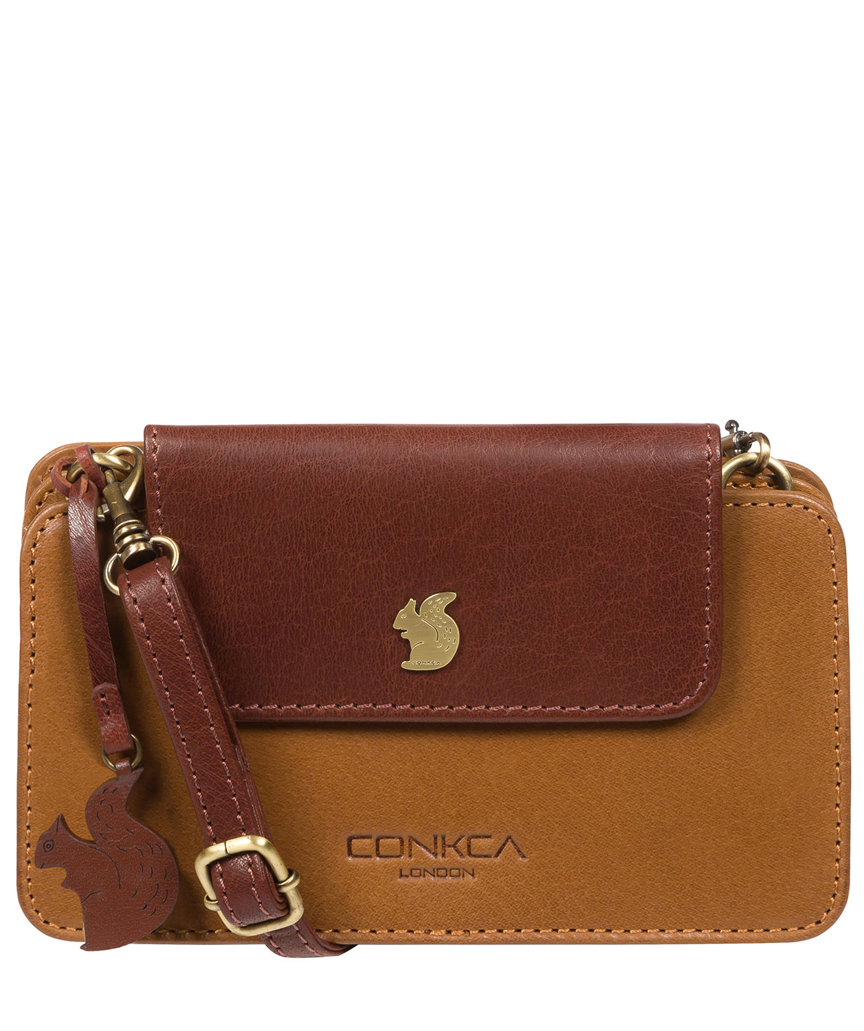 'Little Wonder' Dark Tan & Conker Brown Leather Cross Body Clutch Bag