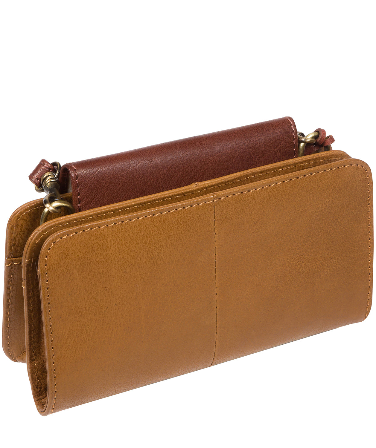 'Little Wonder' Dark Tan & Conker Brown Leather Cross Body Clutch Bag