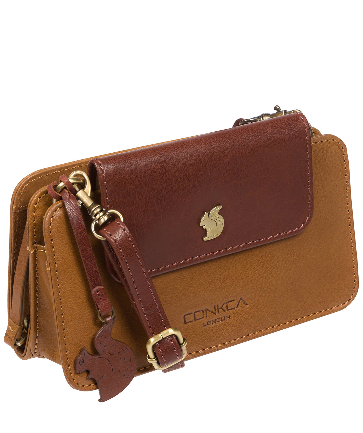 'Little Wonder' Dark Tan & Conker Brown Leather Cross Body Clutch Bag