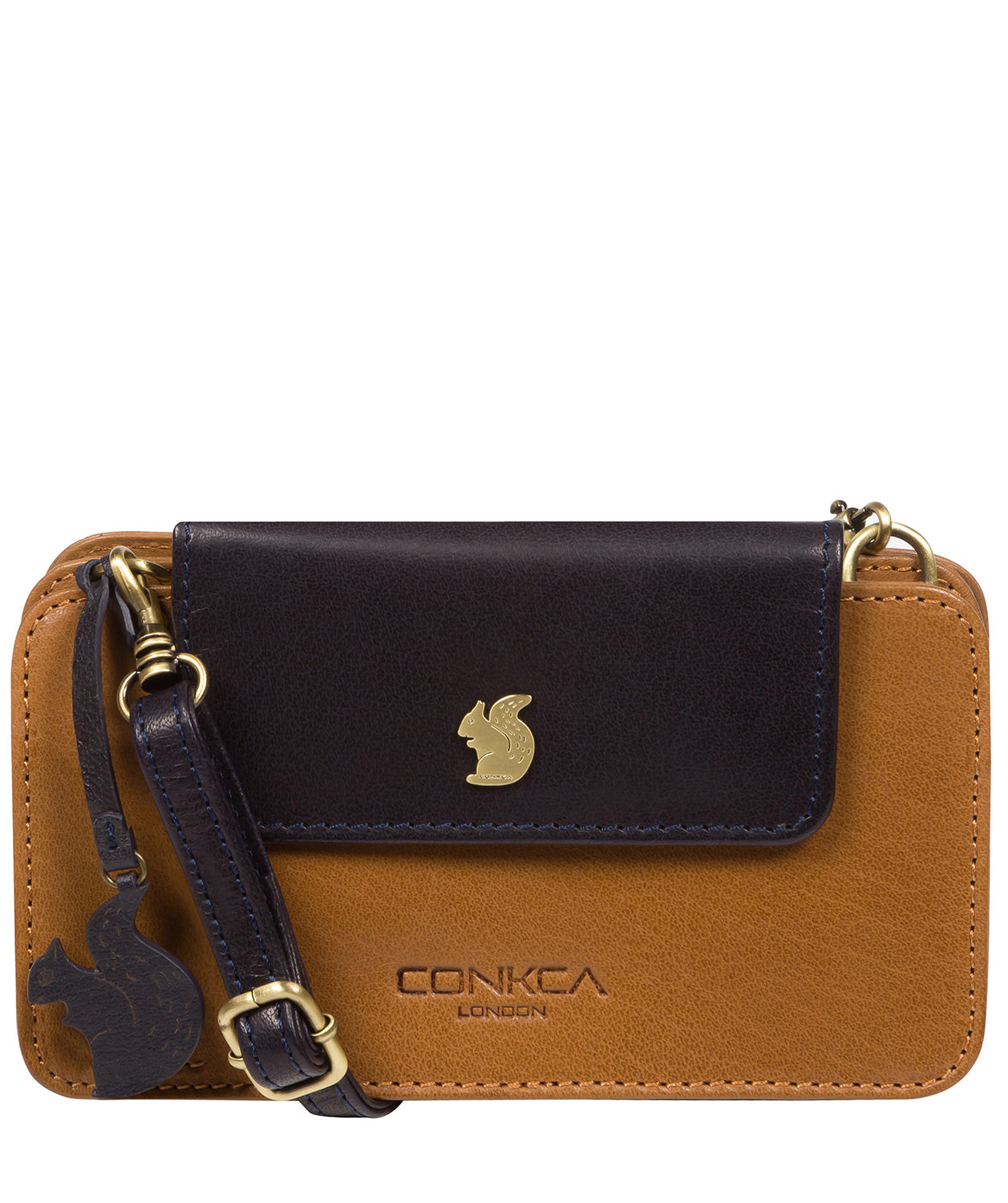 'Little Wonder' Dark Tan & Navy Leather Cross Body Clutch Bag