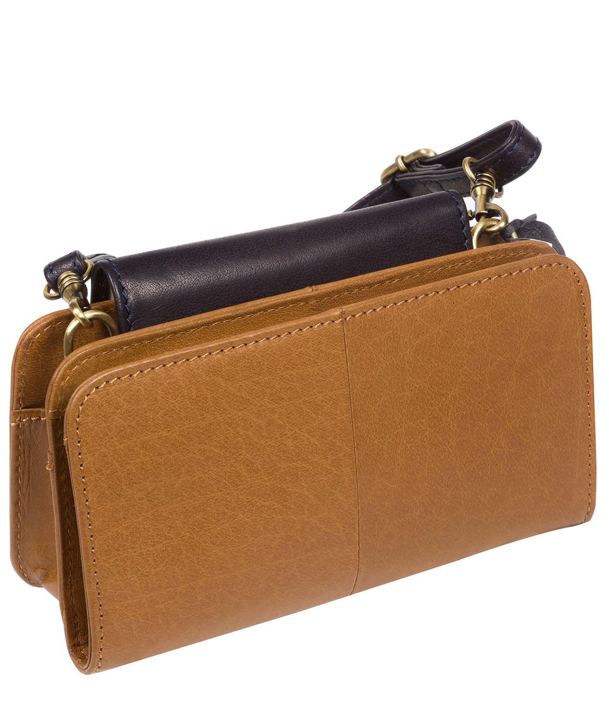 'Little Wonder' Dark Tan & Navy Leather Cross Body Clutch Bag