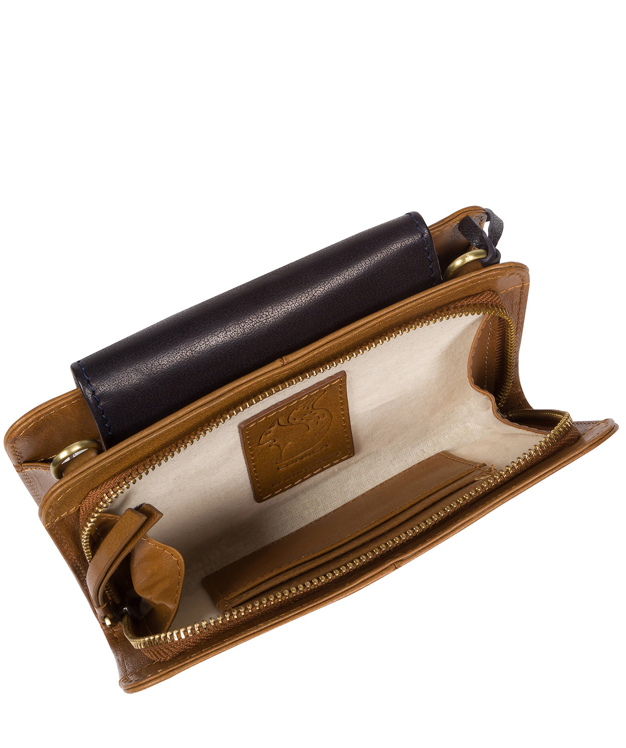 'Little Wonder' Dark Tan & Navy Leather Cross Body Clutch Bag