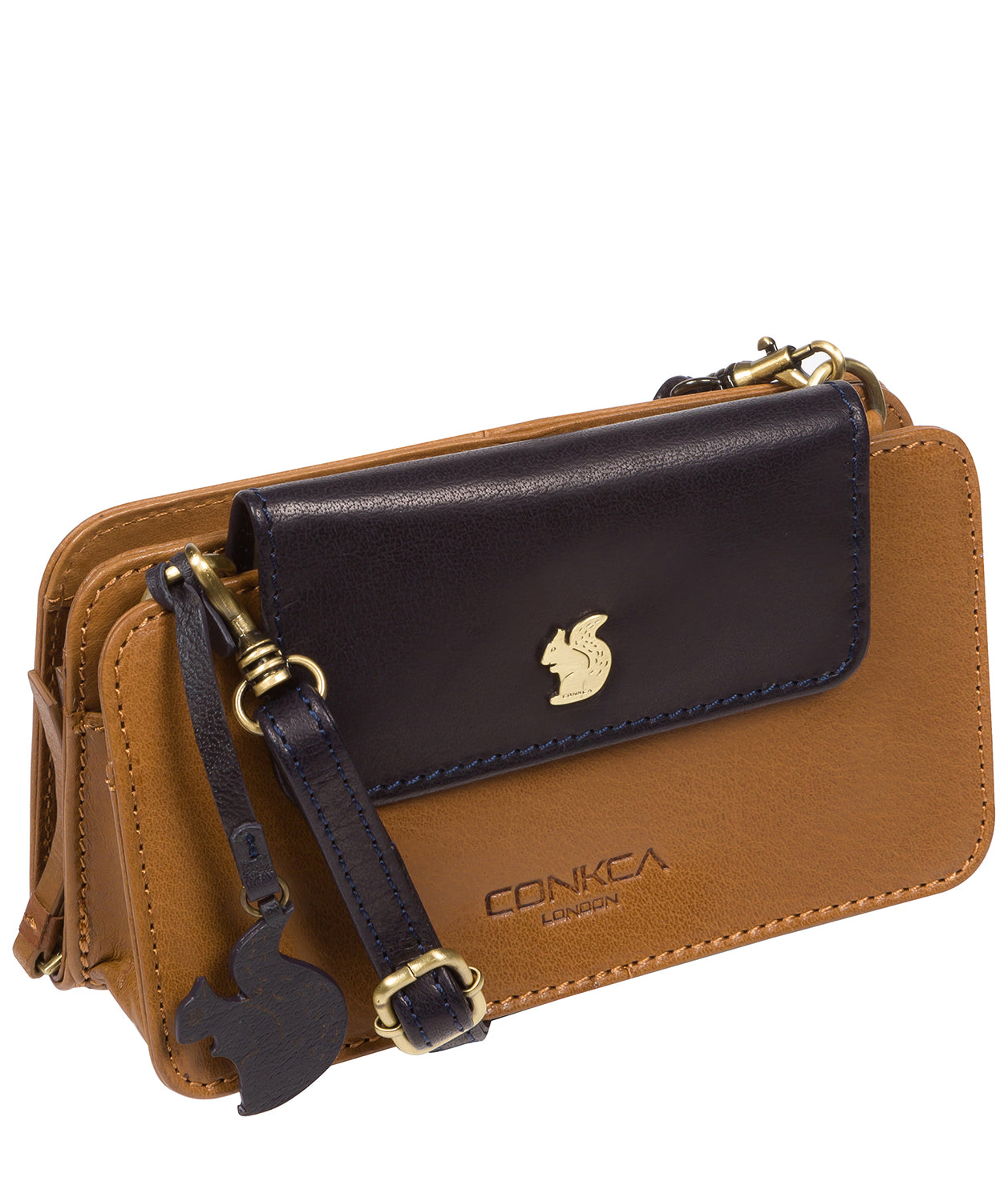 'Little Wonder' Dark Tan & Navy Leather Cross Body Clutch Bag