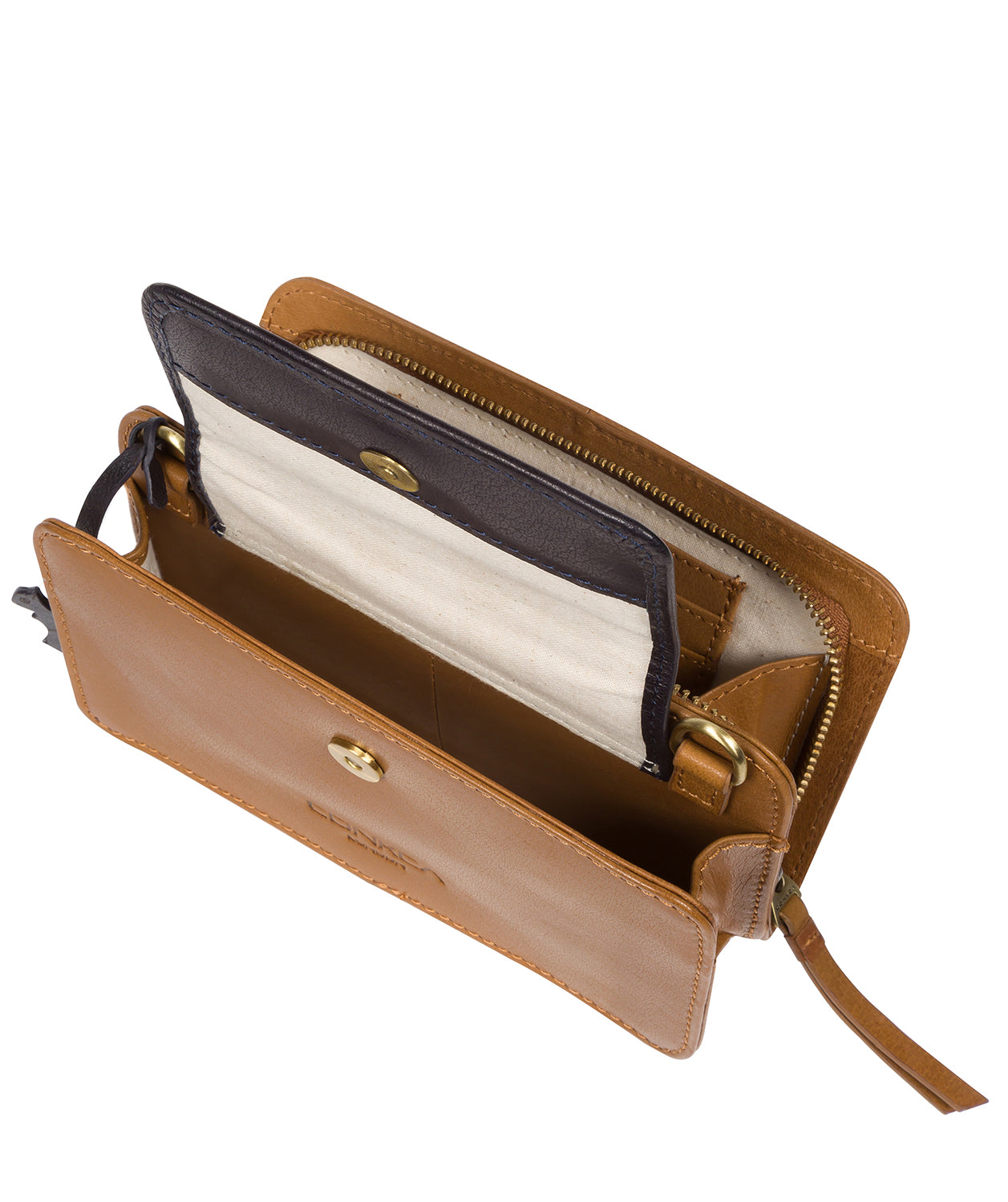 'Little Wonder' Dark Tan & Navy Leather Cross Body Clutch Bag