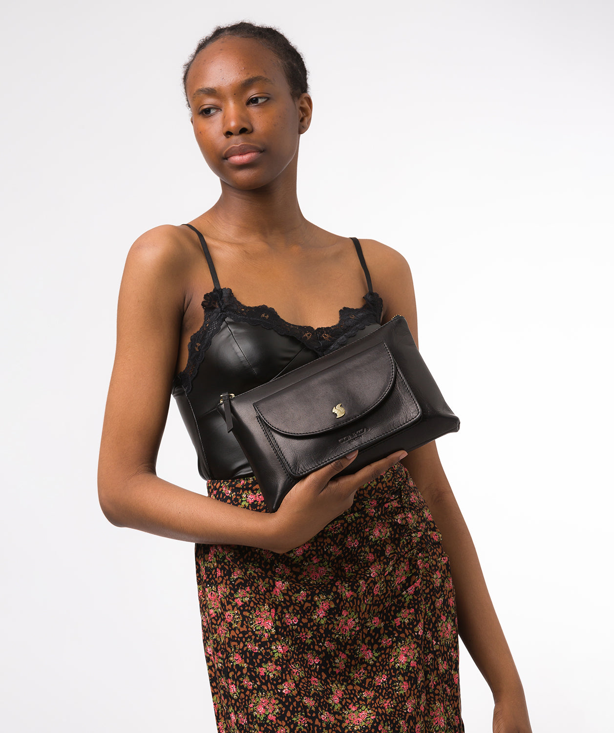 Conkca London Originals Collection Bags: 'Treasure' Black Leather Clutch Bag