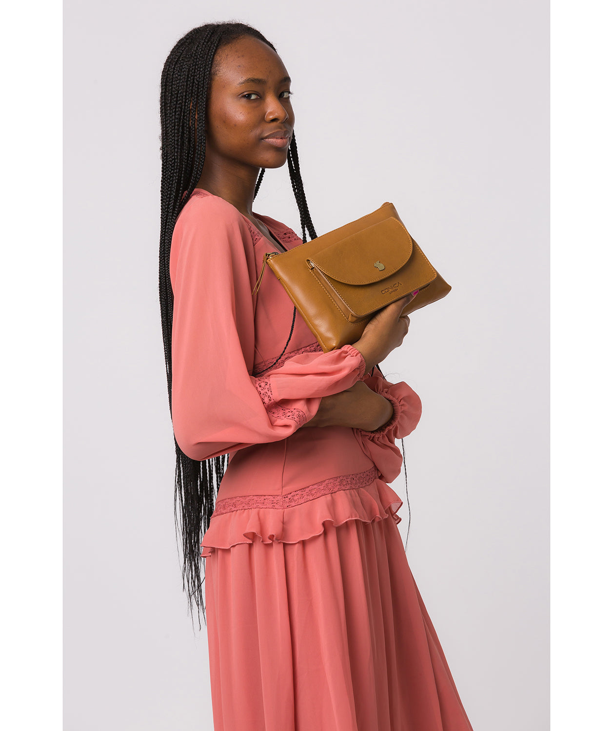 'Treasure' Dark Tan Leather Clutch Bag