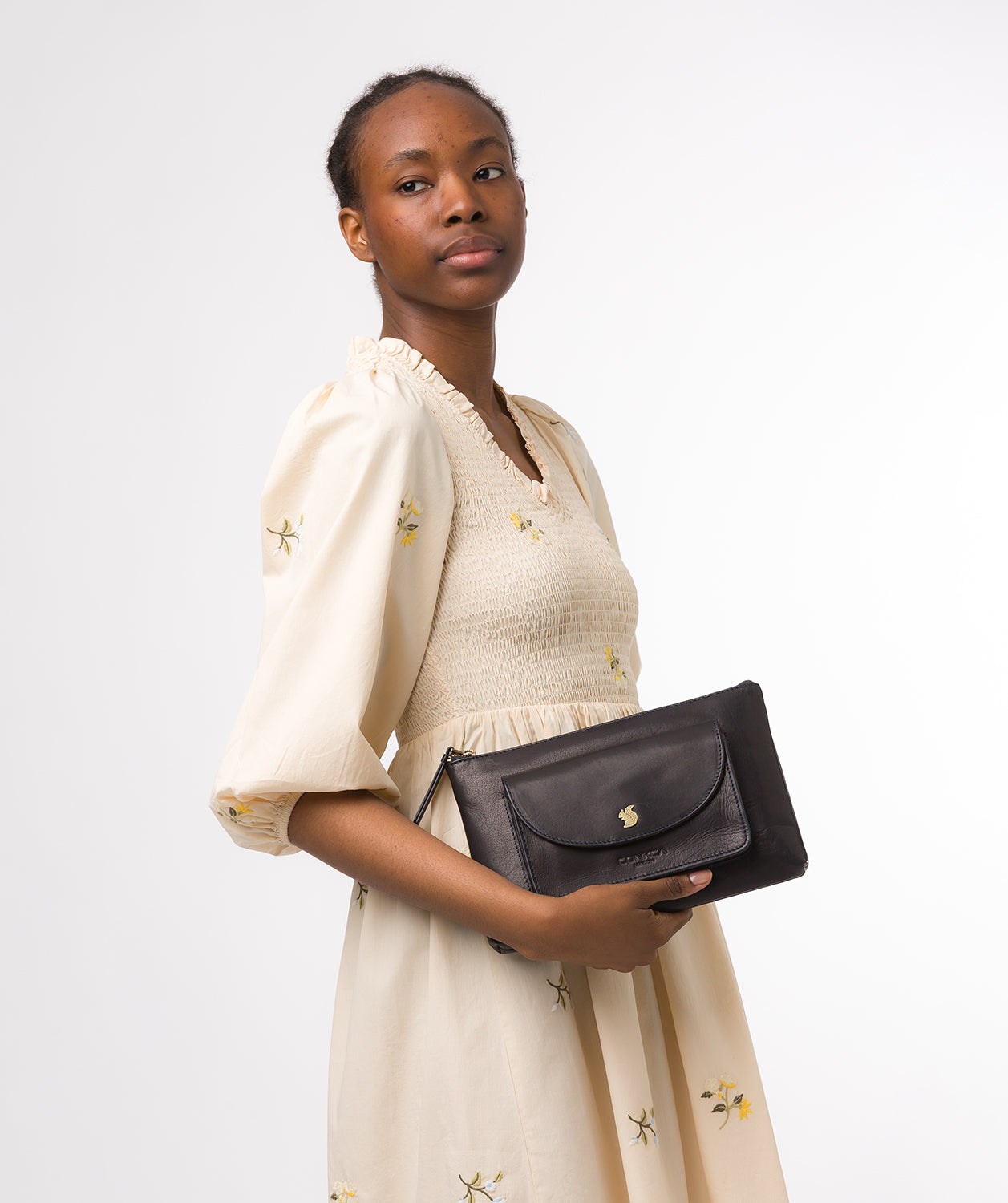 Conkca London Originals Collection Bags: 'Treasure' Navy Leather Clutch Bag