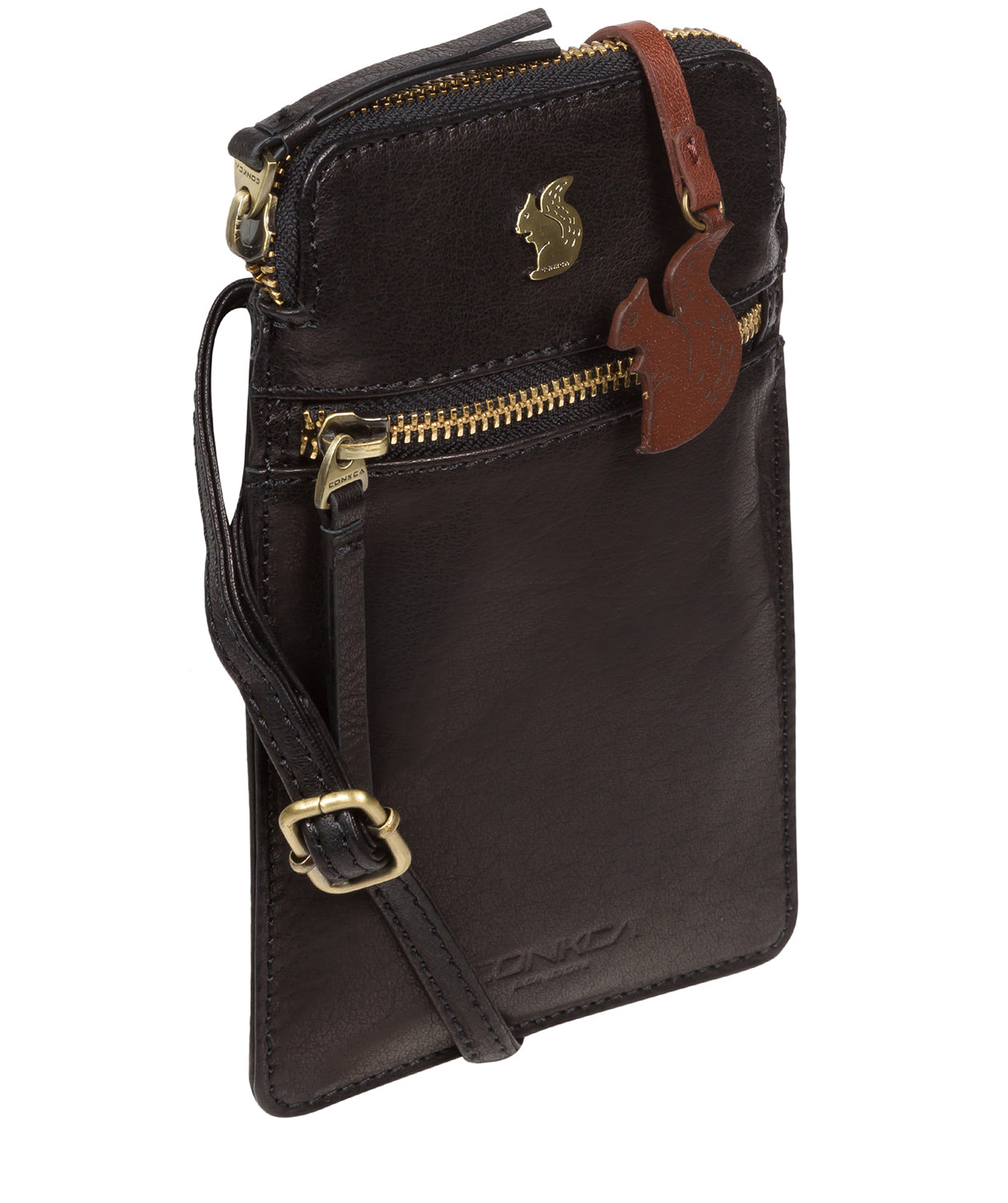 'Bambino' Black Leather Cross Body Phone Bag