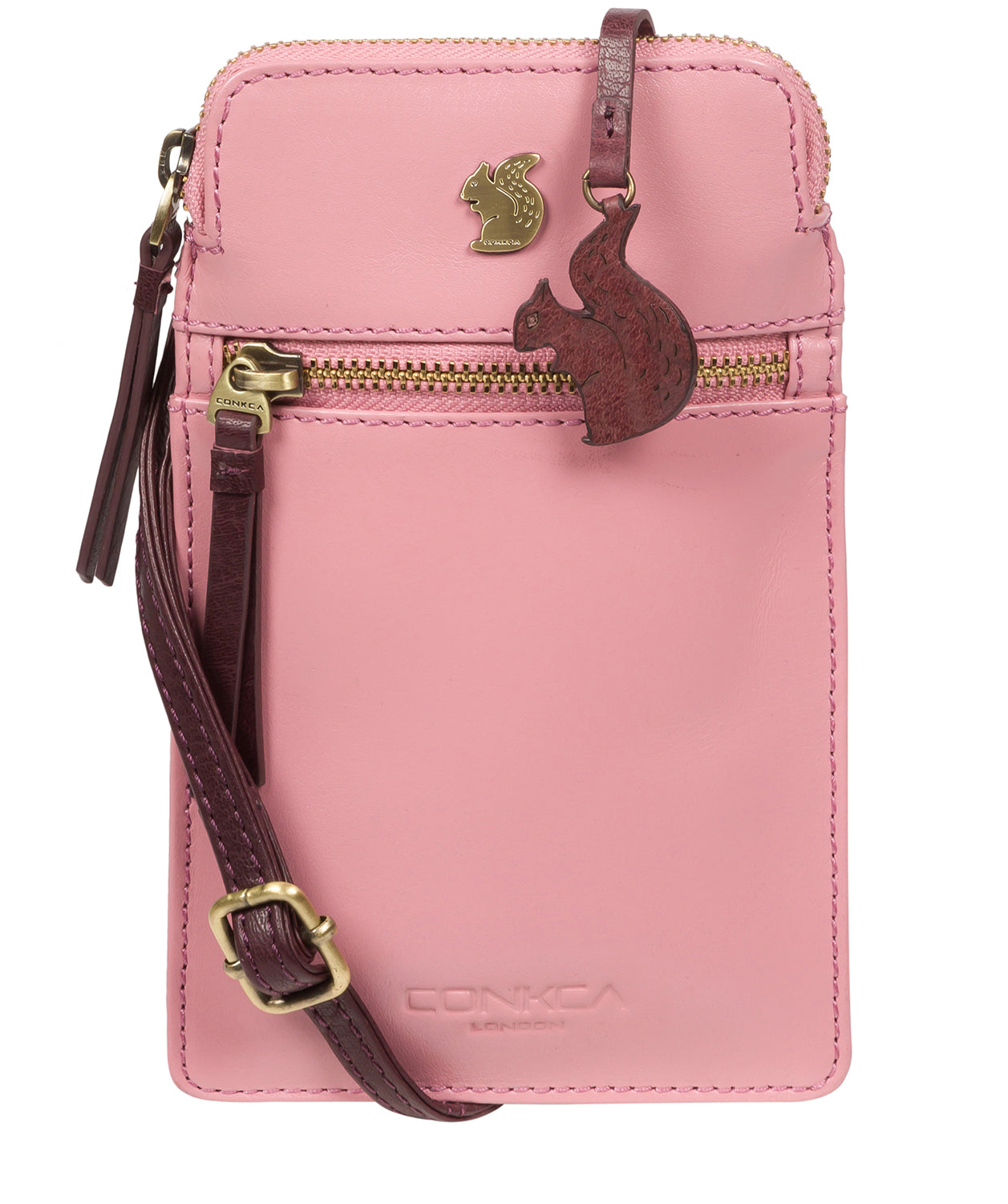 'Bambino' Blush Pink & Plum Leather Cross Body Phone Bag