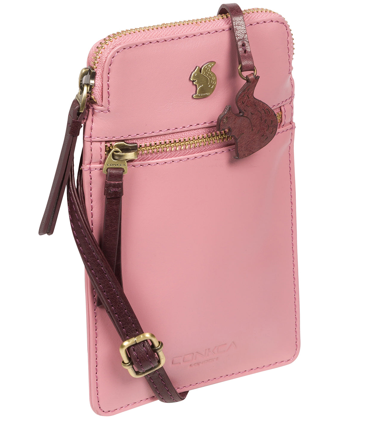 'Bambino' Blush Pink & Plum Leather Cross Body Phone Bag