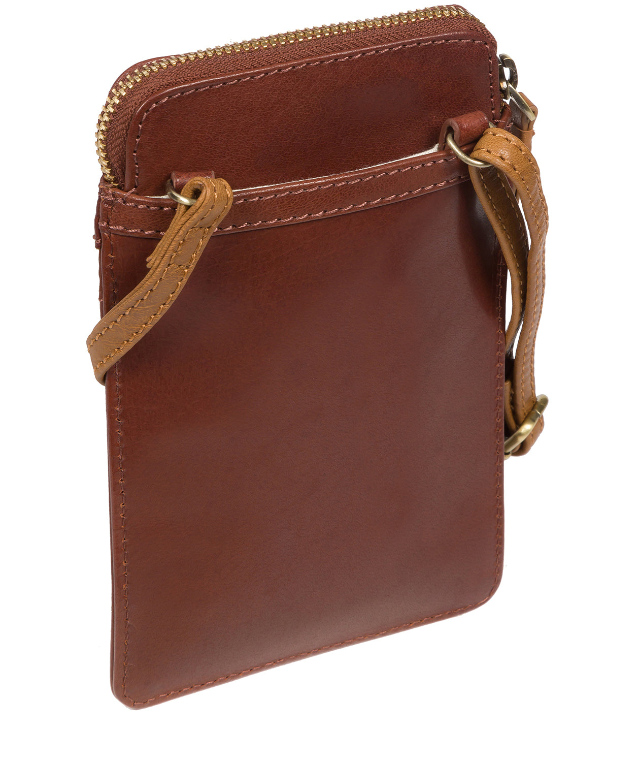 'Bambino' Conker Brown & Dark Tan Leather Cross Body Phone Bag