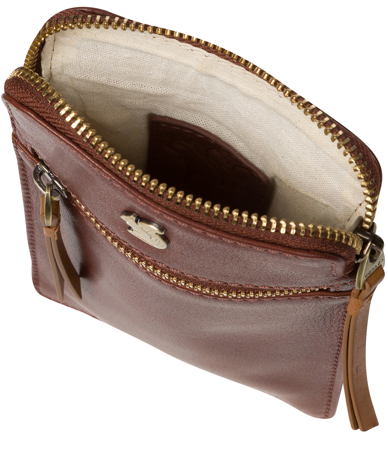 'Bambino' Conker Brown & Dark Tan Leather Cross Body Phone Bag