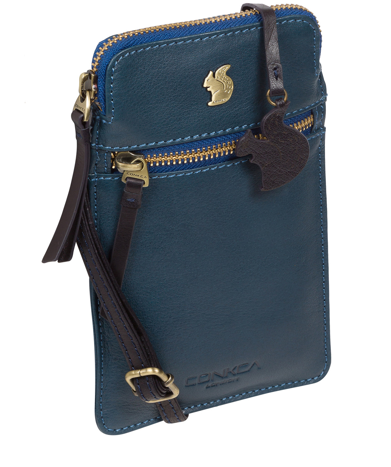 'Bambino' Snorkel Blue & Navy Leather Cross Body Phone Bag