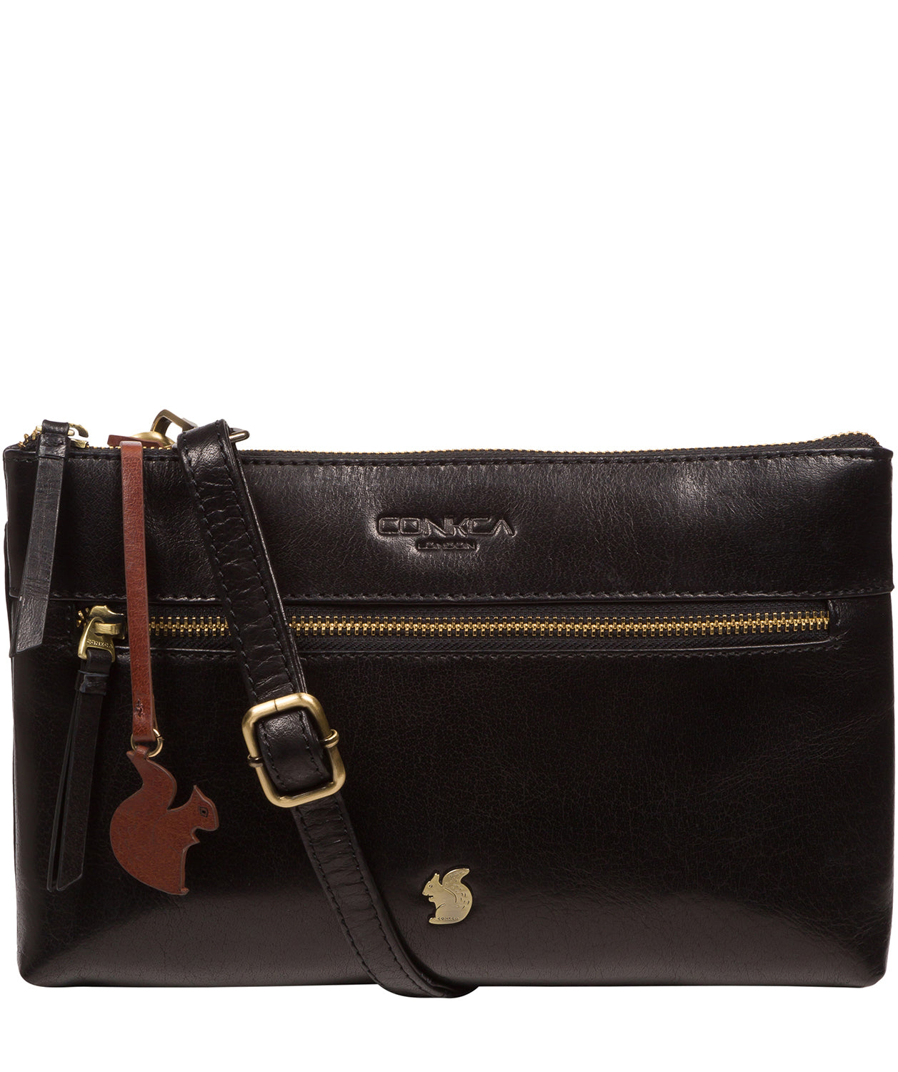 Conkca London Originals Collection Bags: 'Minnow' Black Leather Cross Body Clutch Bag