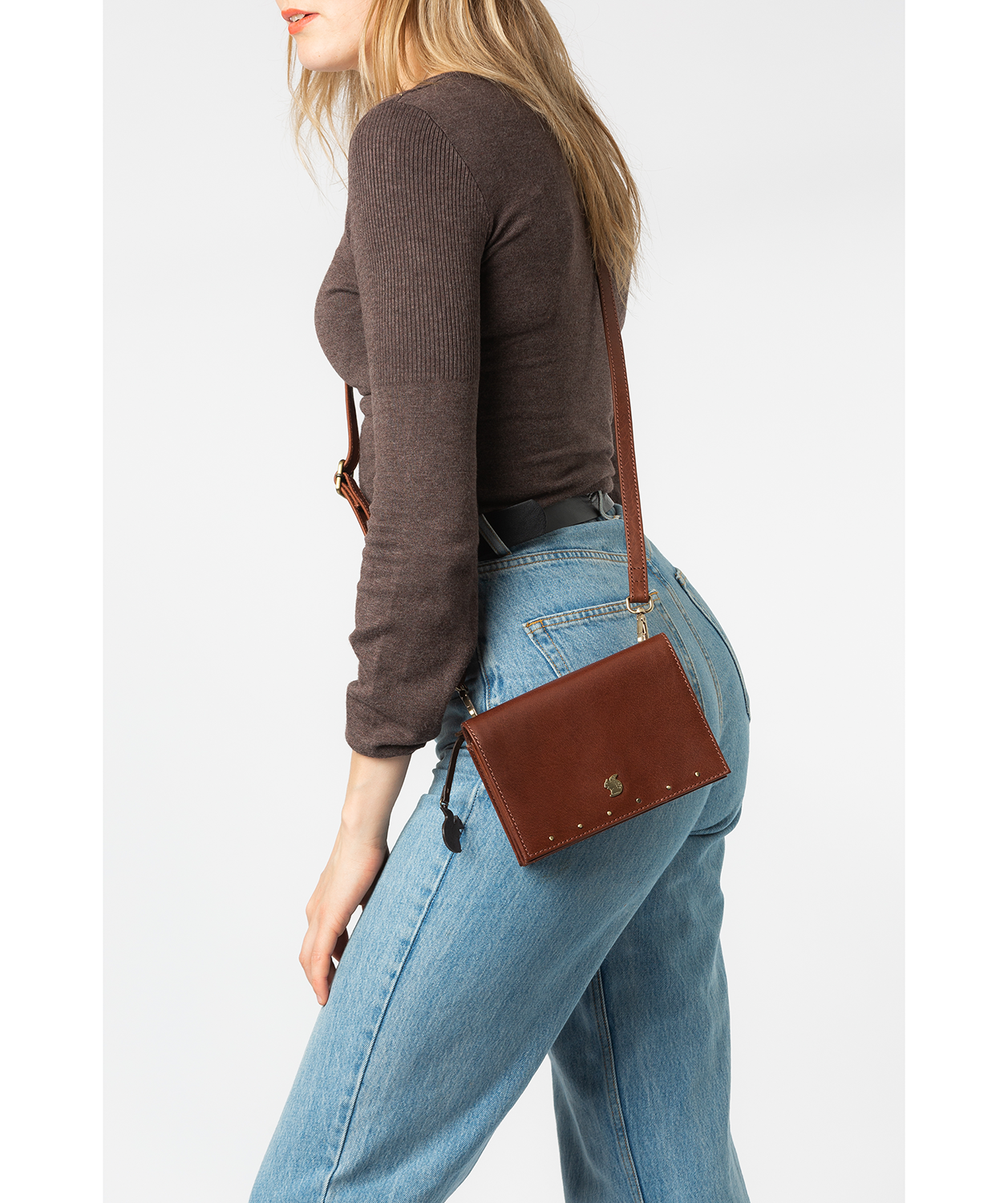 'Nemo' Conker Brown Leather Cross Body Clutch Bag