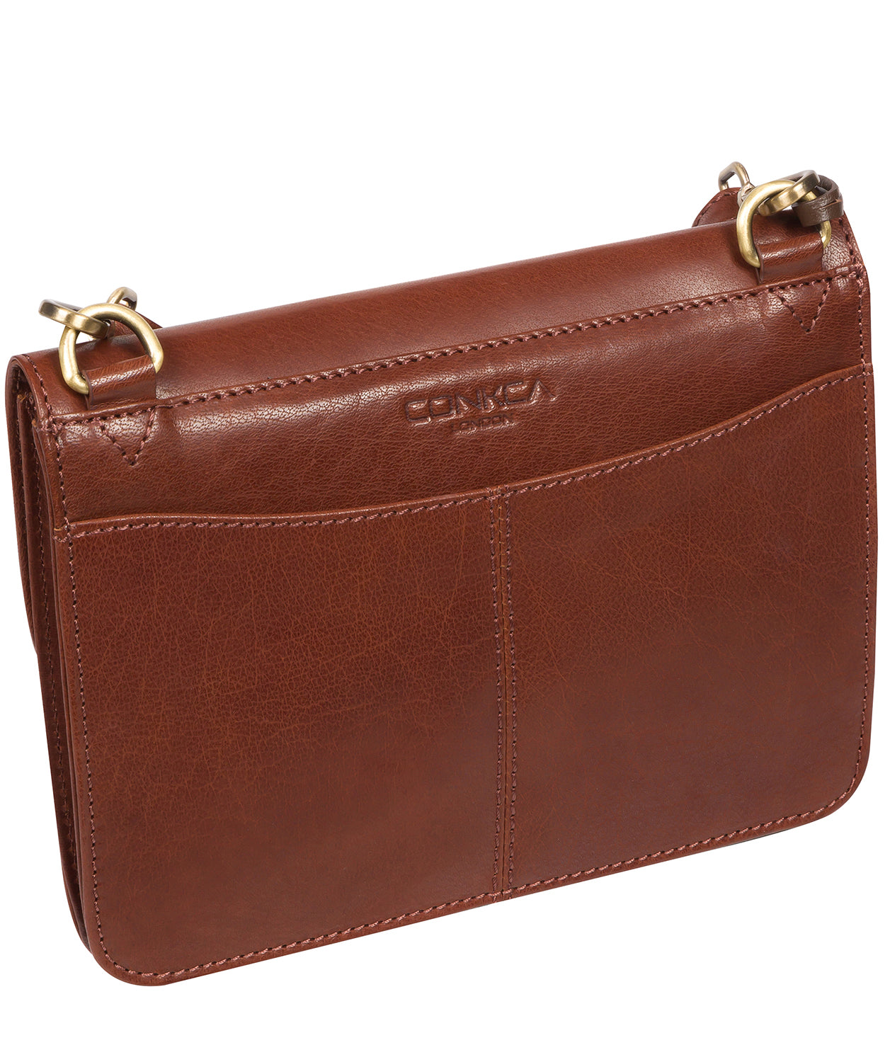 'Cara' Conker Brown Leather Cross Body Clutch Bag