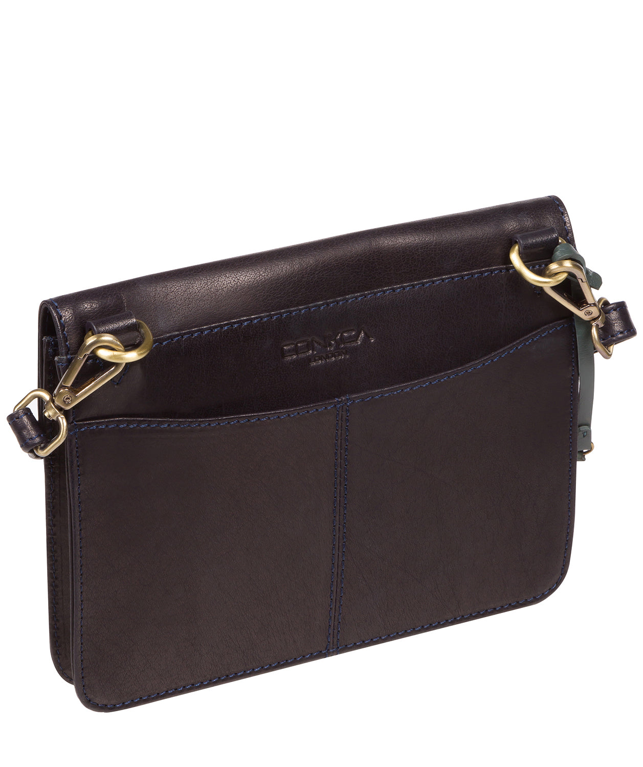 'Cara' Navy Leather Cross Body Clutch Bag