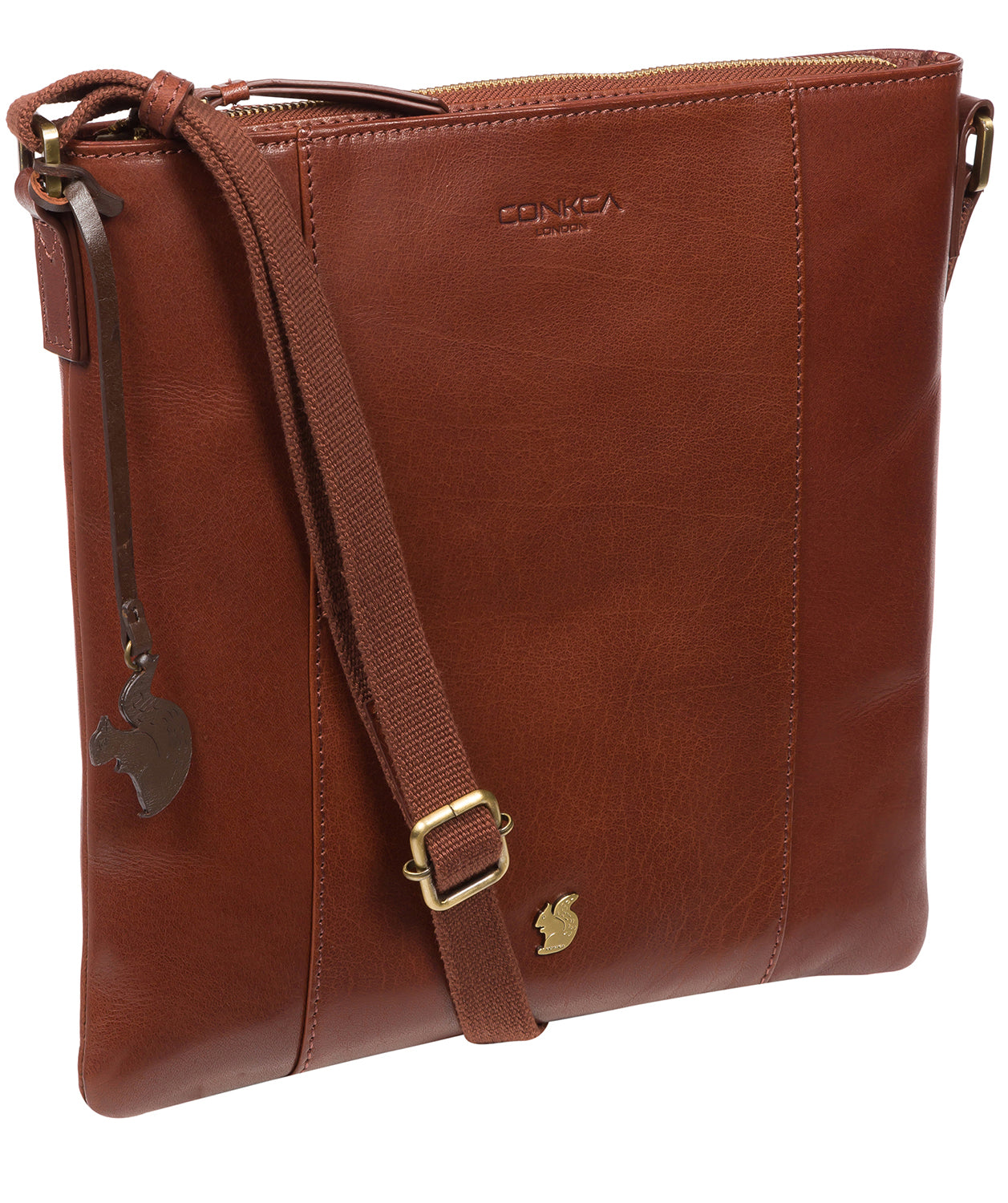 'Sol' Conker Brown Leather Cross Body Clutch Bag