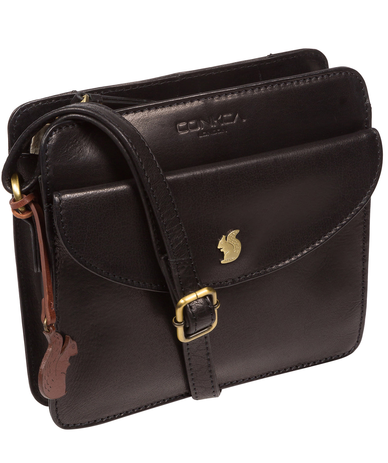 'Magda' Black Leather Cross Body Bag