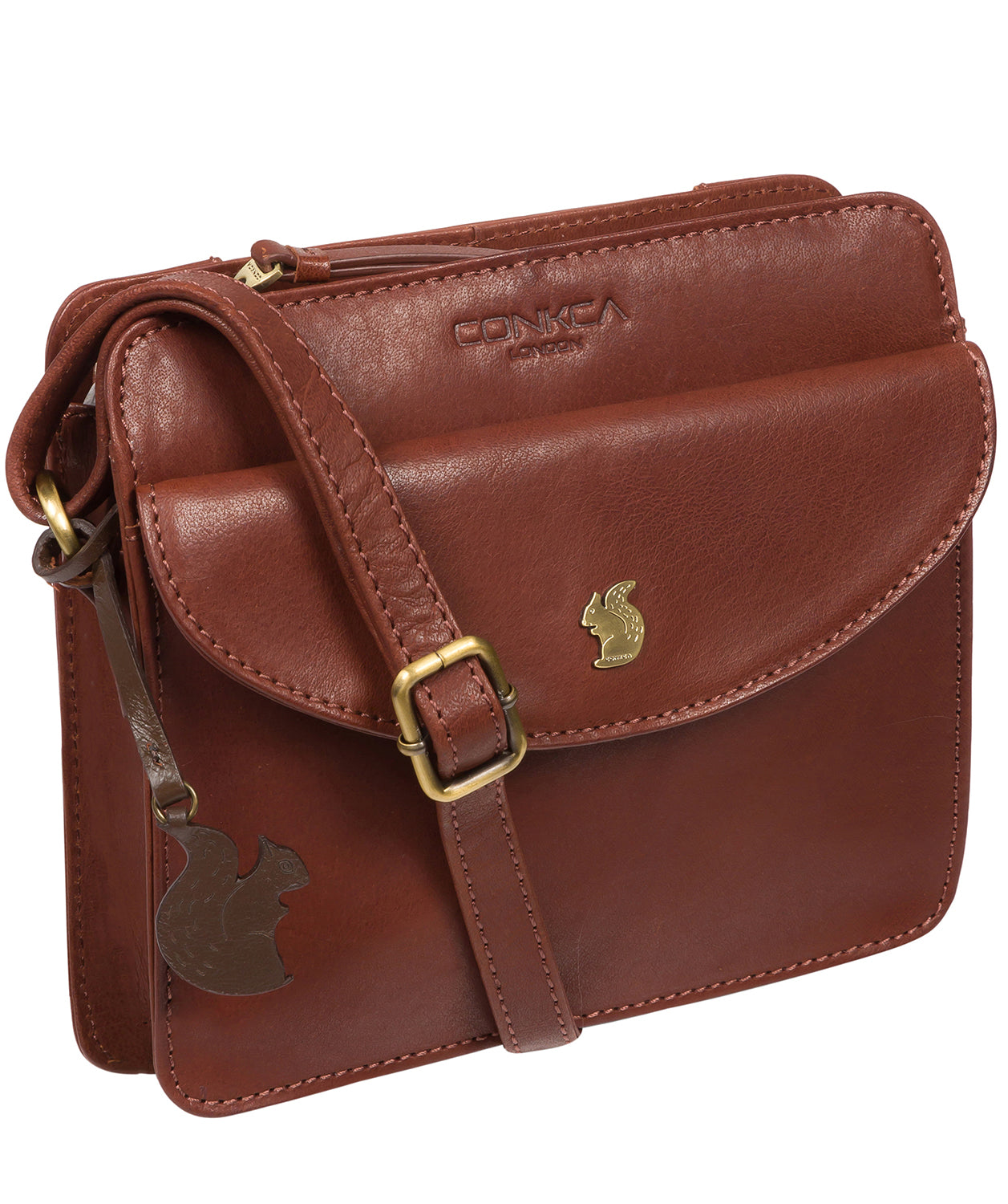 'Magda' Conker Brown Leather Cross Body Bag