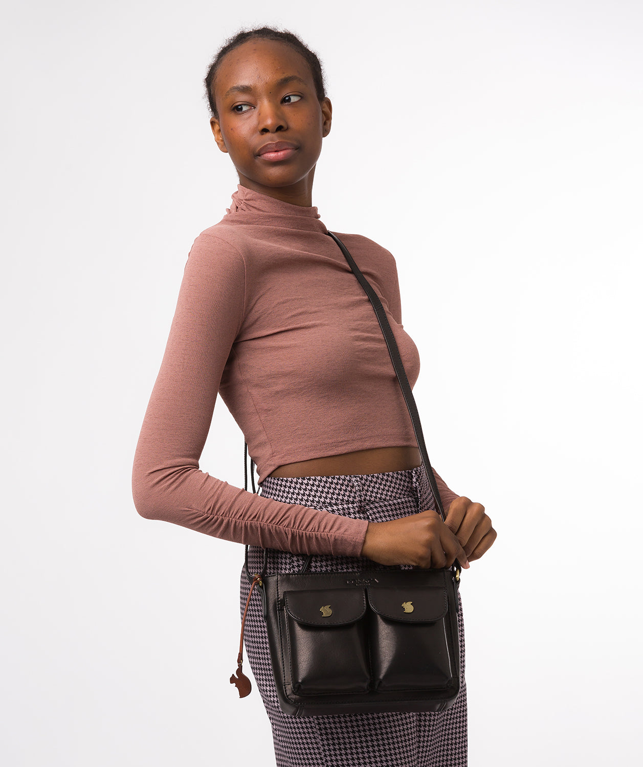 Conkca London Originals Collection Bags: 'Eski' Black Leather Cross Body Bag