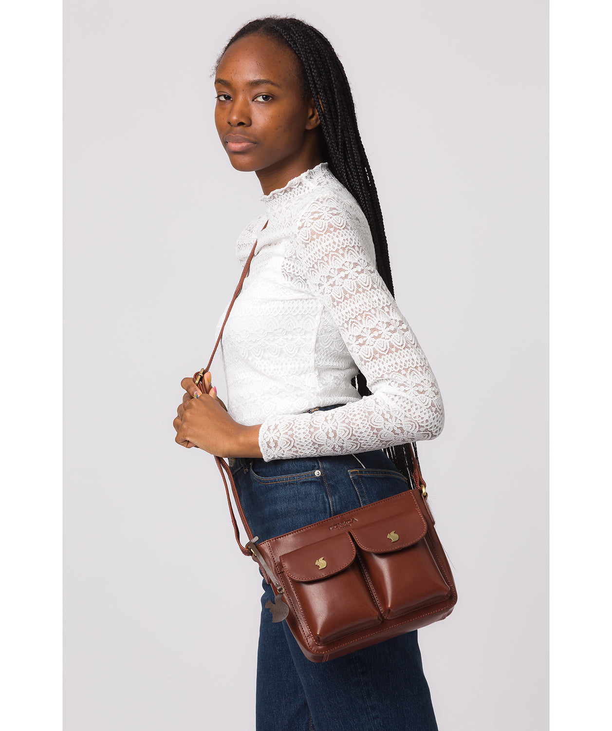 'Eski' Conker Brown Leather Cross Body Bag