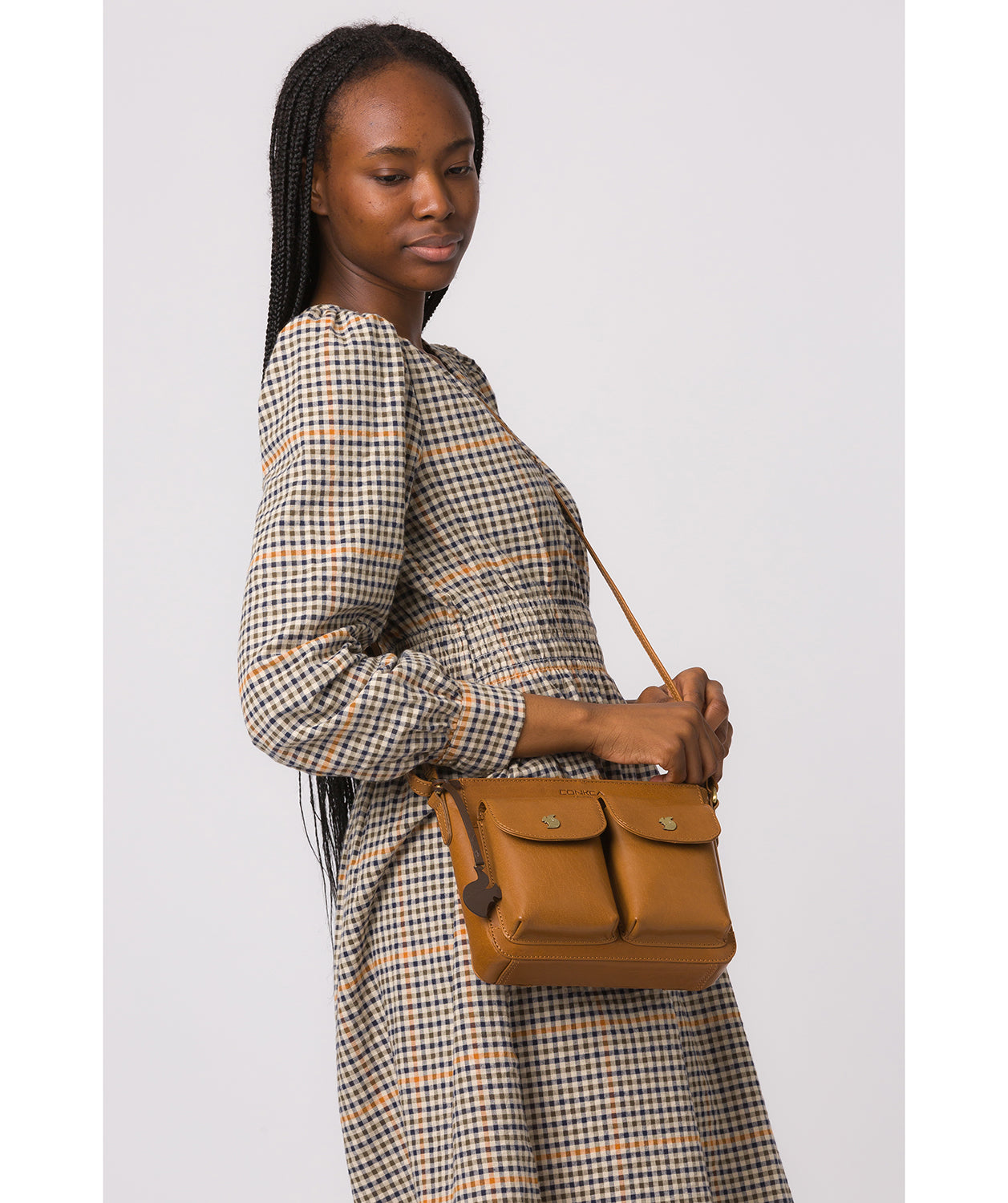 'Eski' Dark Tan Leather Cross Body Bag