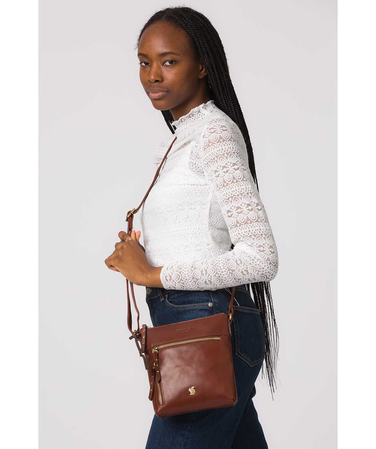 'Elf' Conker Brown Leather Cross Body Bag