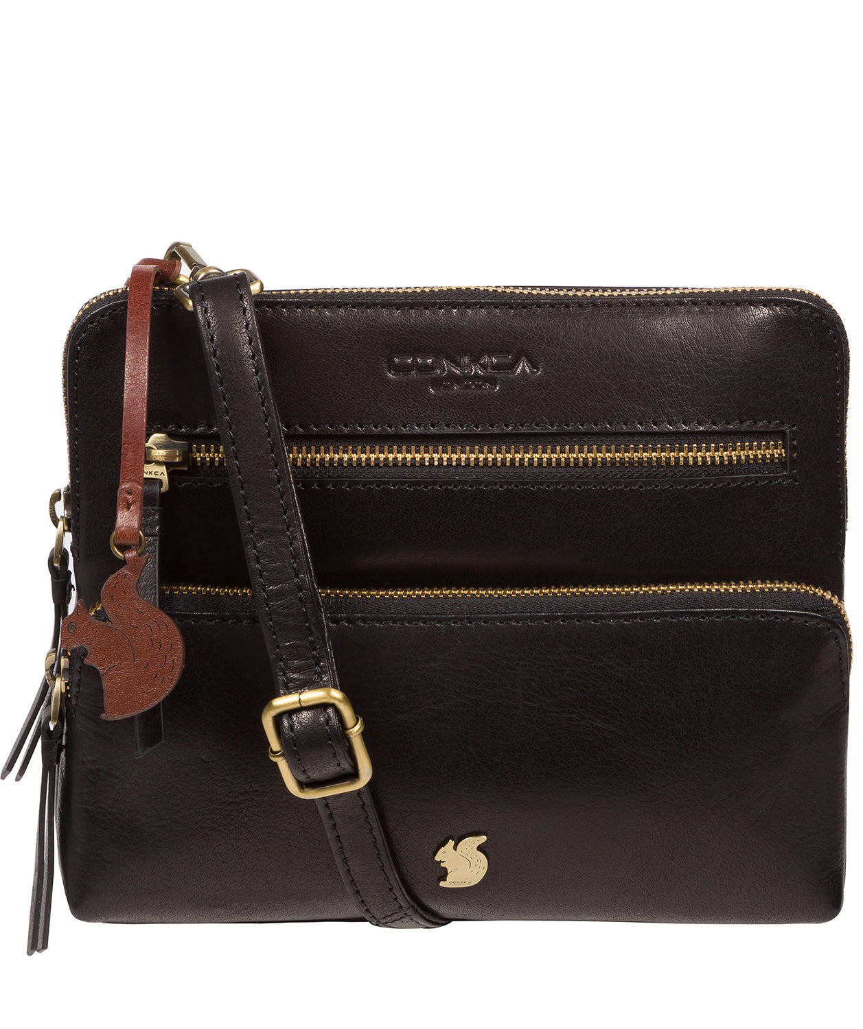 'Angel' Black Leather Cross Body Clutch Bag