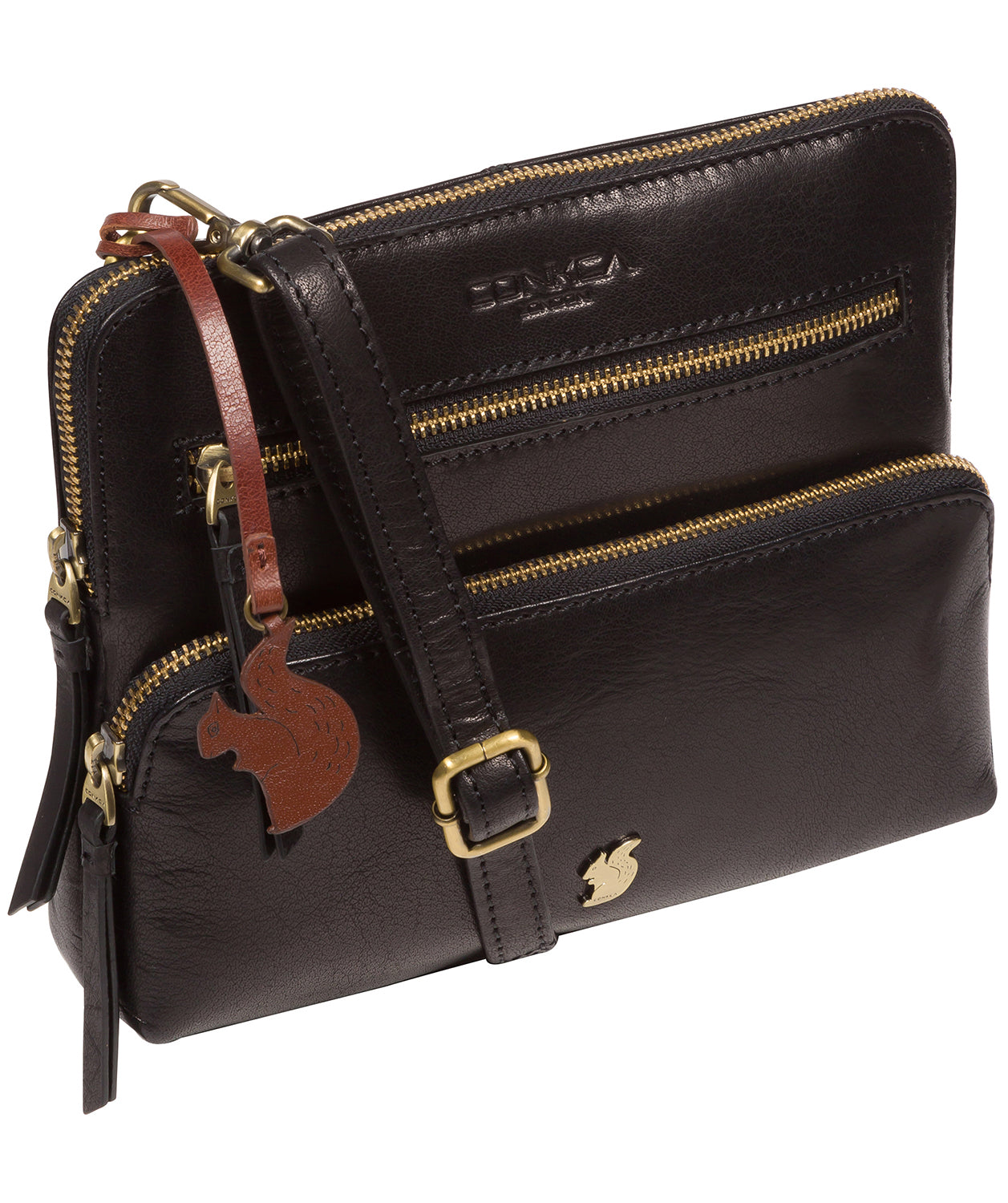 'Angel' Black Leather Cross Body Clutch Bag