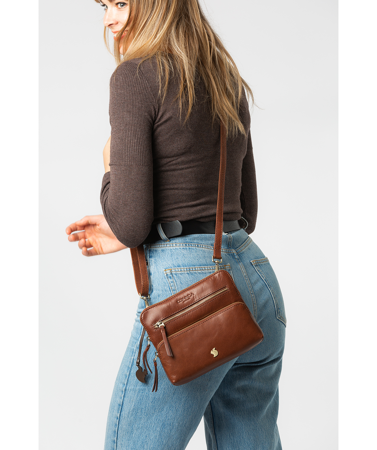 'Angel' Conker Brown Leather Cross Body Clutch Bag