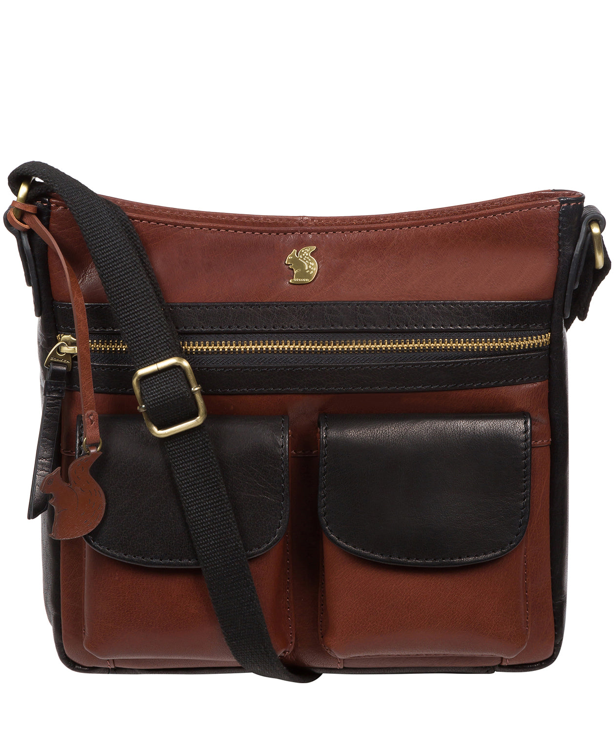 'Baby Bon' Black & Conker Brown Leather Cross Body Bag