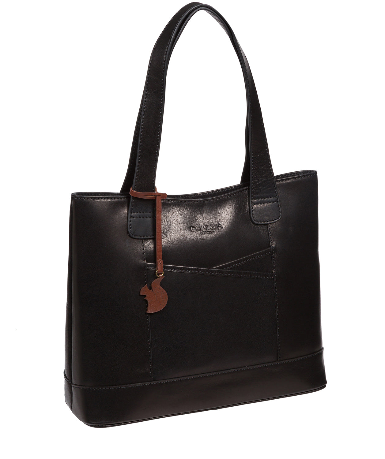 'Little Patience' Black Leather Tote Bag