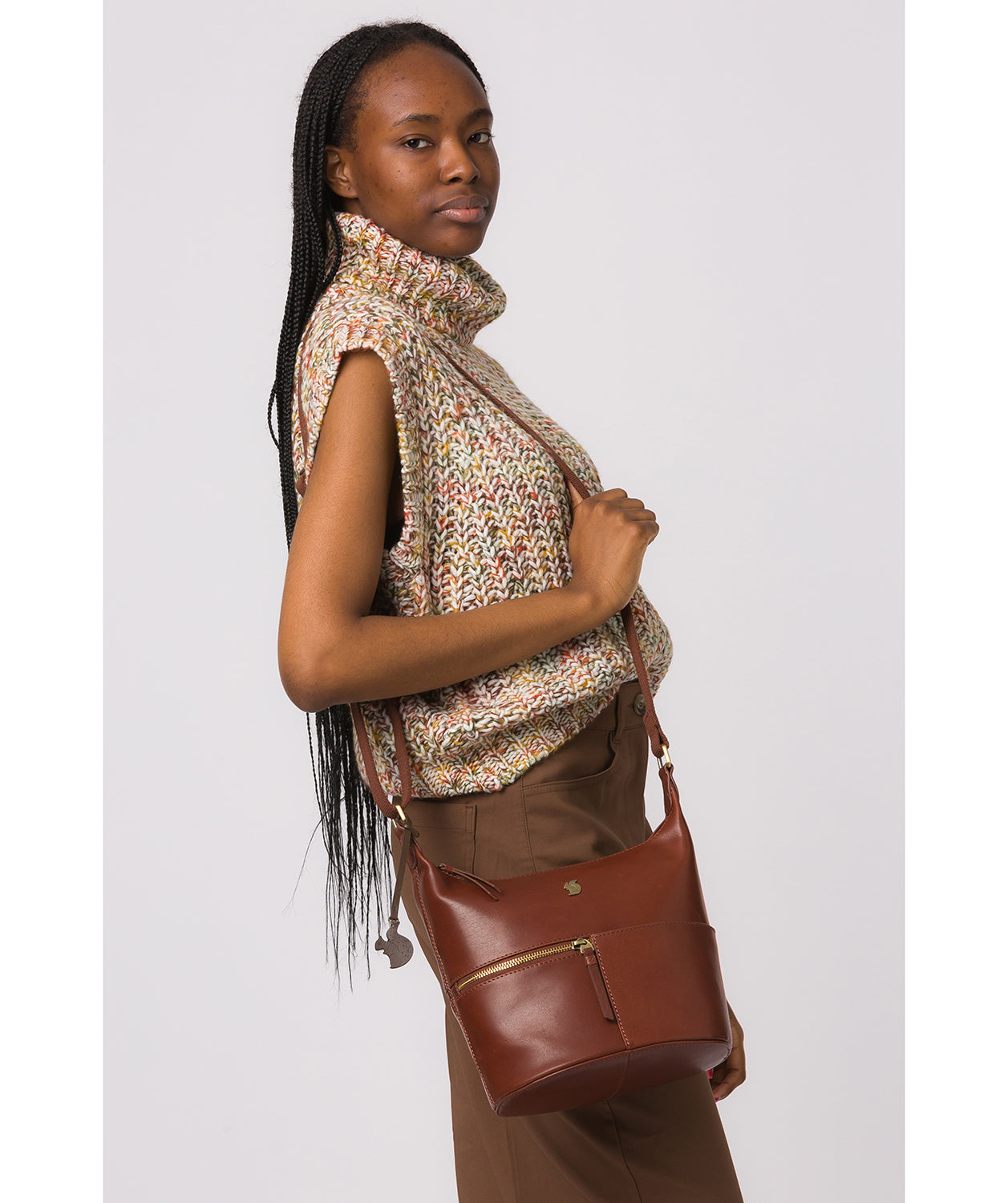 'Little Kristin' Conker Brown Leather Shoulder Bag