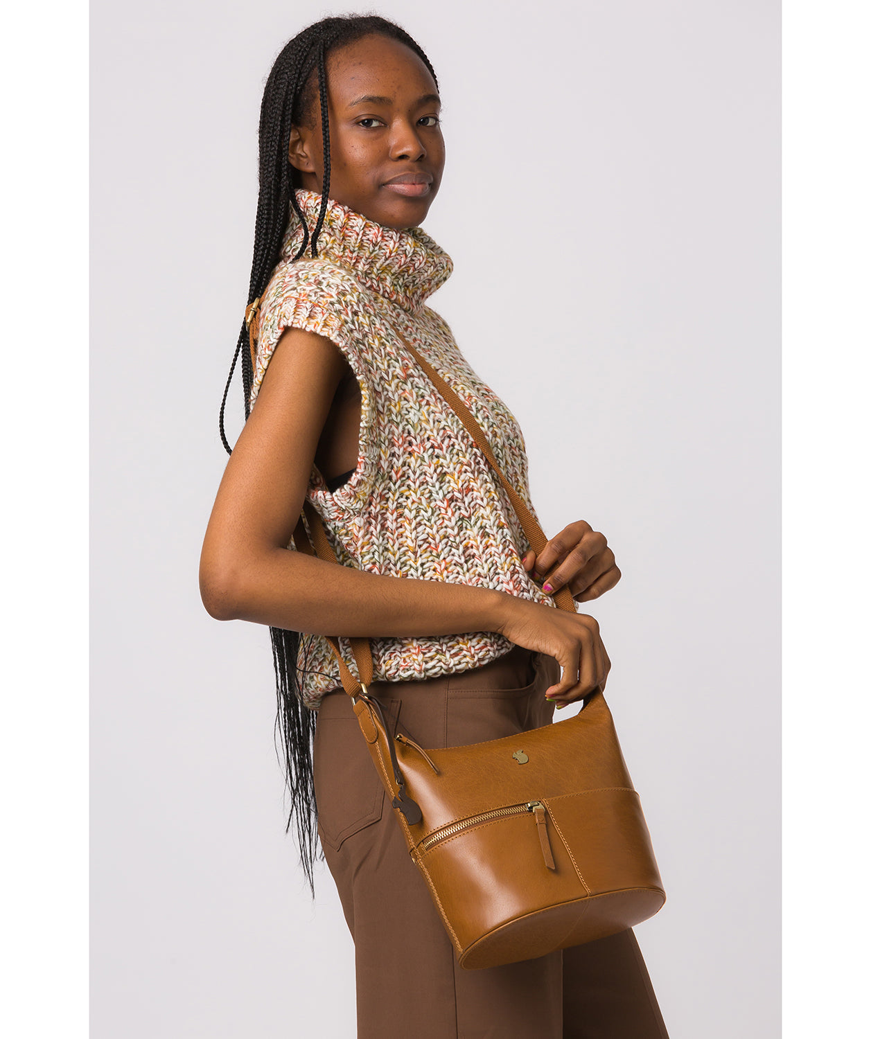 'Little Kristin' Dark Tan Leather Shoulder Bag